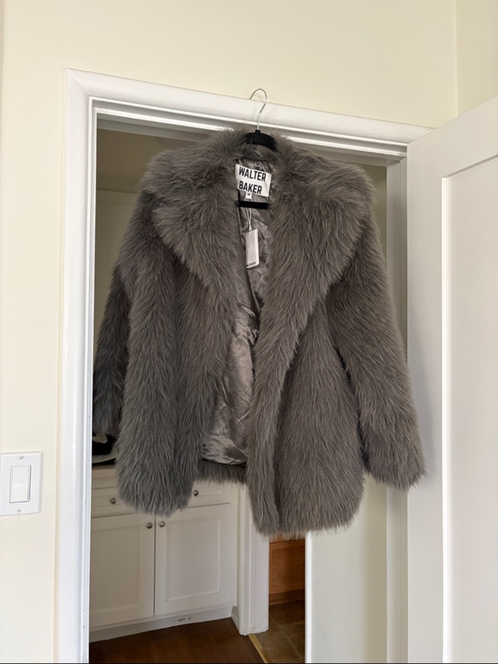 Walter Baker Plush Gray Faux-Fur Teddy Coat